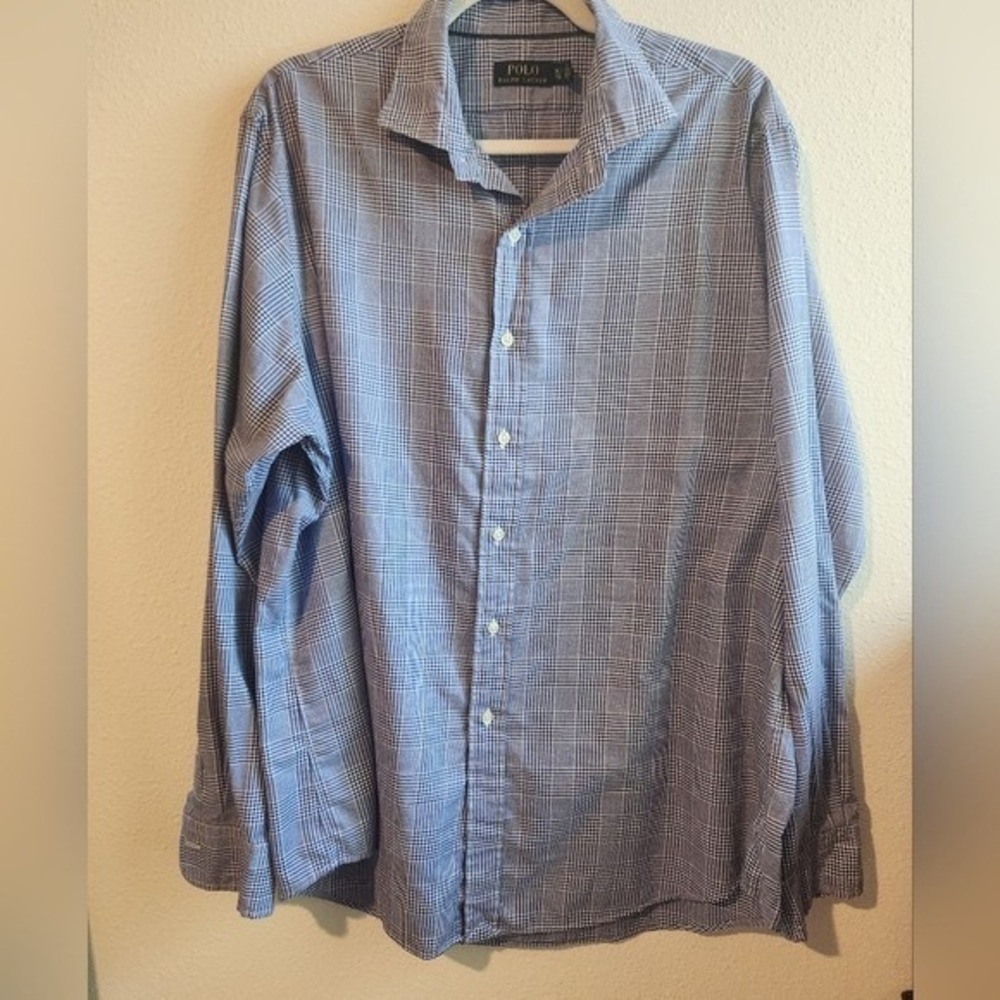 Polo Ralph Lauren Blue Plaid‎ Long Sleeve Button Down Shirt XL Cotton Breathable